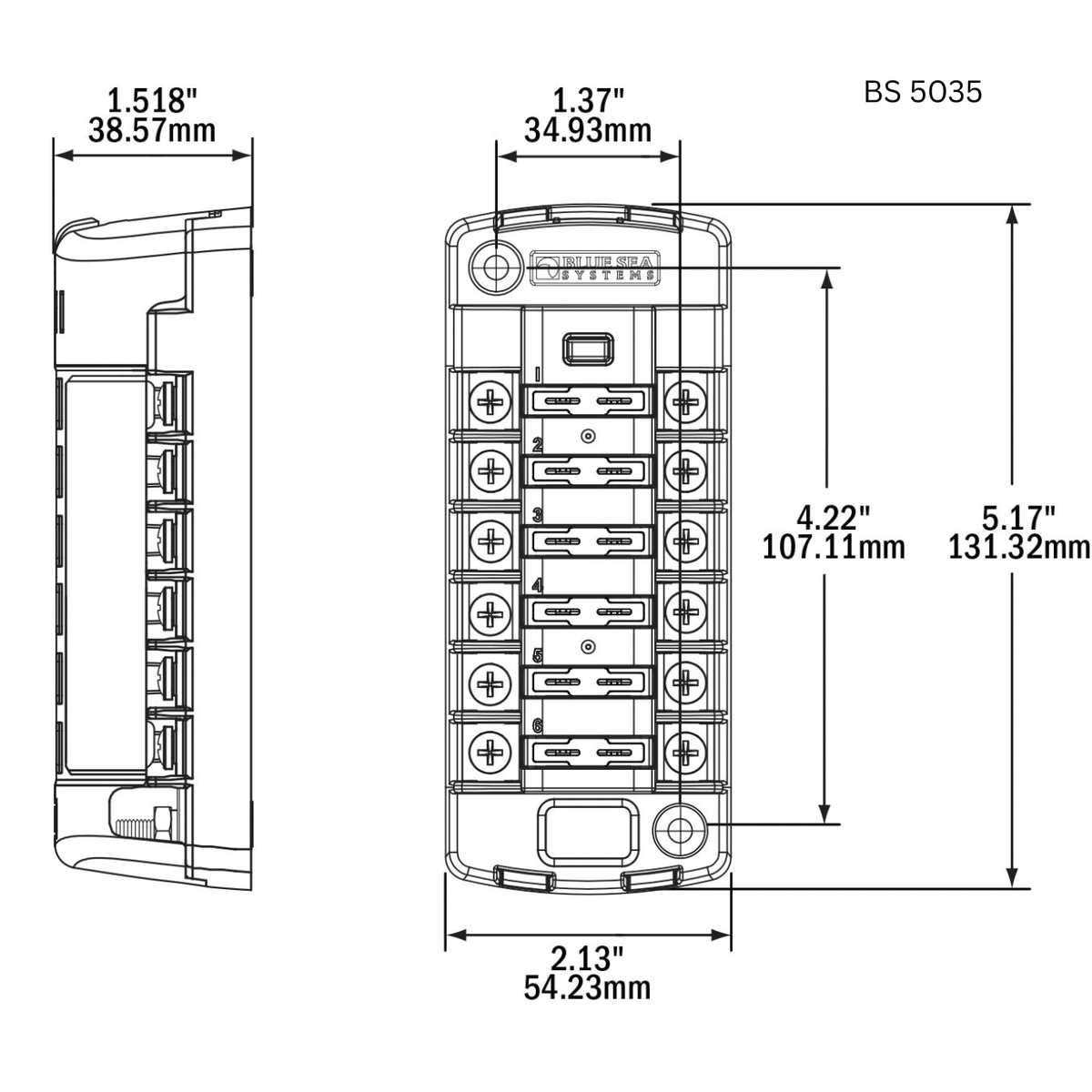 Blue Sea Systems BS 5035 6-Circuit ATO/ATC Fuse Block (with cover)