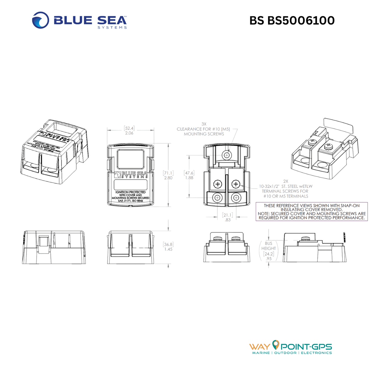 Blue Sea Systems BS5006100 Fuse Block Maxi IP 30-80A